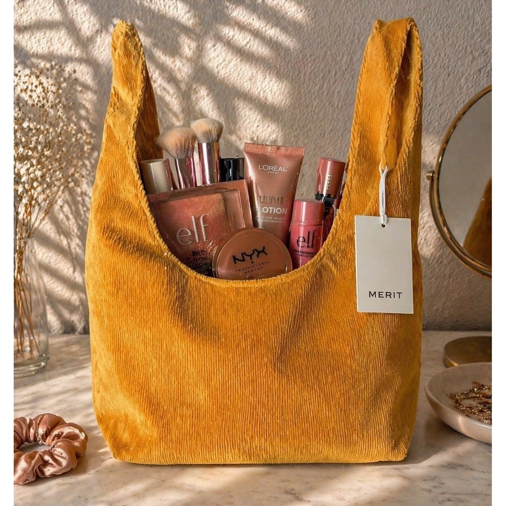 MERIT Corduroy Shoulder Bag Mustard Yellow Hobo Slouchy Tote Soft Boho Chic NWT
